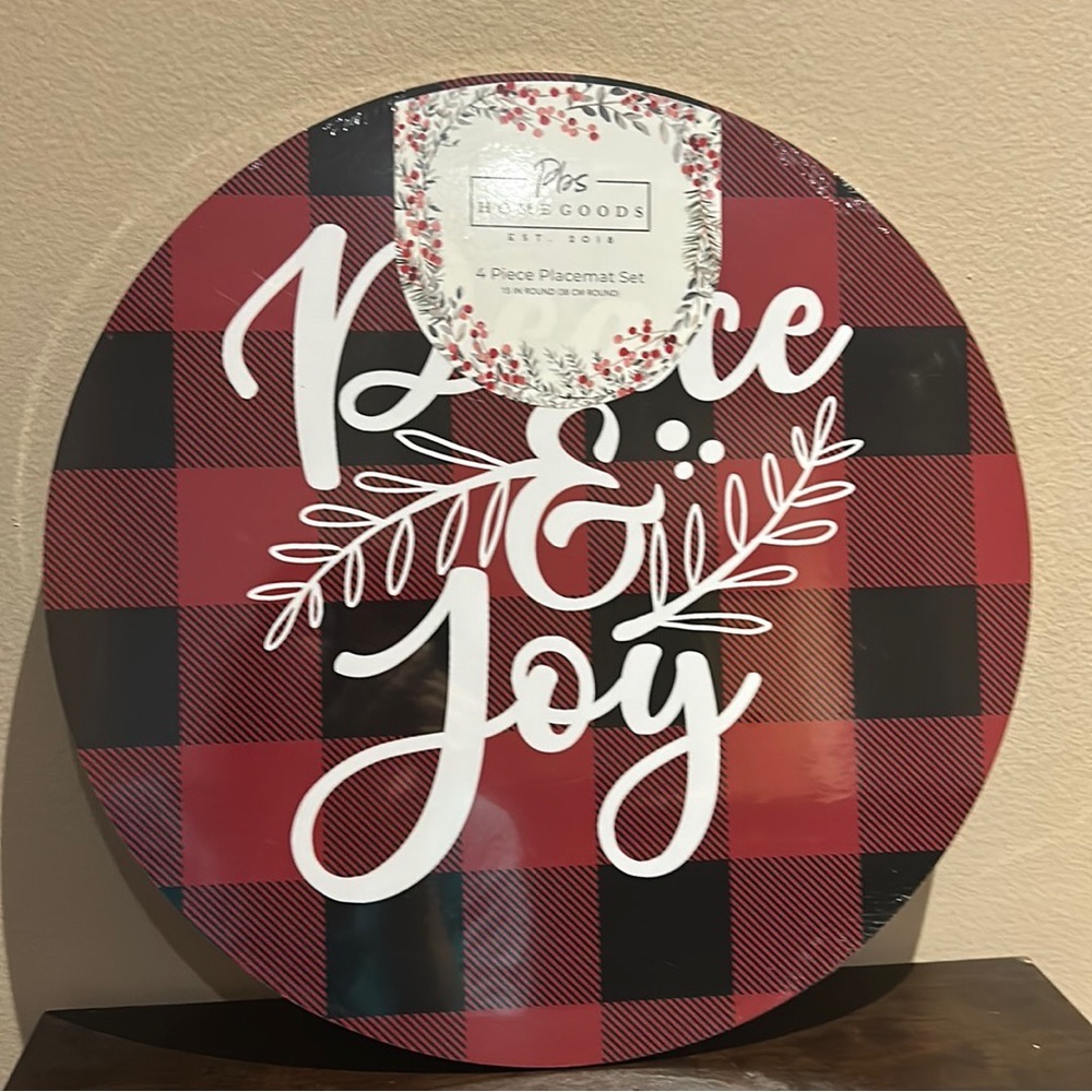 NWT PBS Homegoods Set of 4 Christmas Red Tartan Plaid Cork Placemats Red 15” - Picture 1 of 2